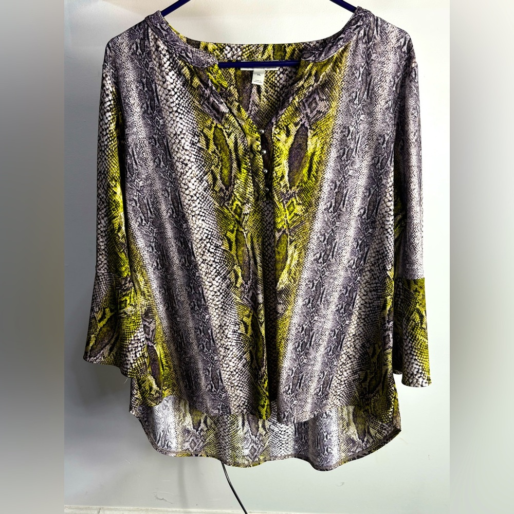 Dana Buchanan Snakeskin Multicolor Top Blouse Poly/Spandex Size XL